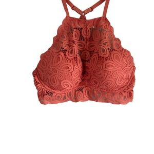 Victoria's Secret‎ PINK Lace Halter Bralette Coral Pink Size Medium